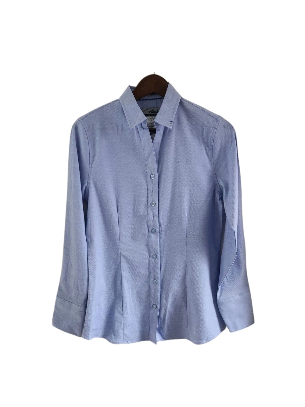 Alaska Airlines Luly Yang Blue Button Front Shirt Top Long Sleeves Womens Size M